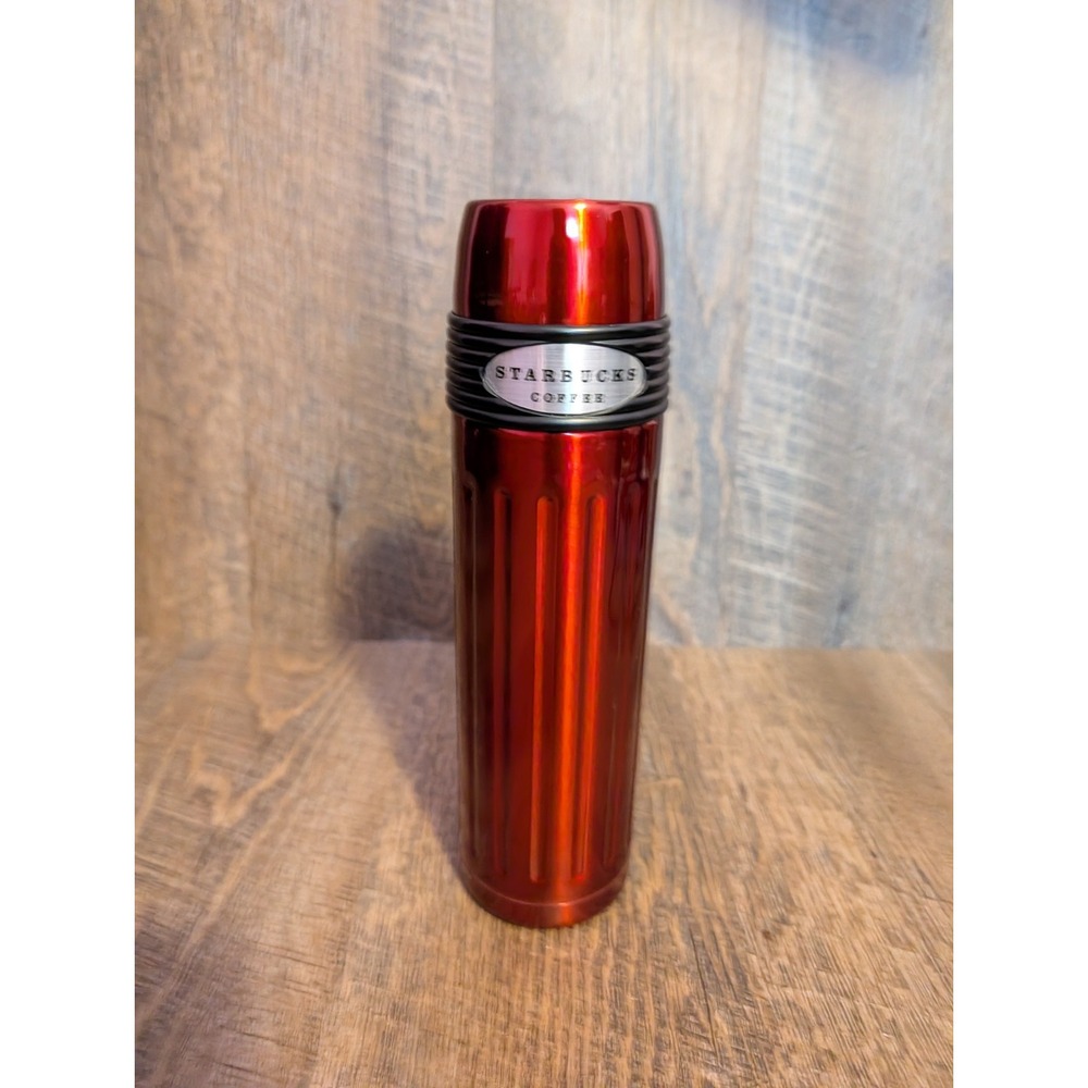 Starbucks 2004 Y2K Vintage Stainless Steel Groovy Slim Travel Red Thermos 16oz